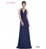 Длинное синее изящное вечернее платье с V-образным вырезом 
