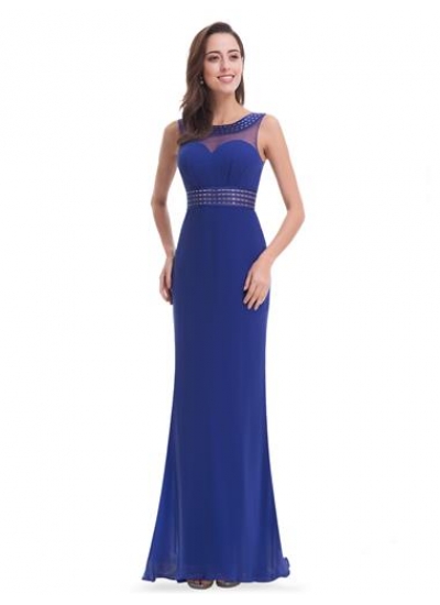 Синее длинное вечернее платье