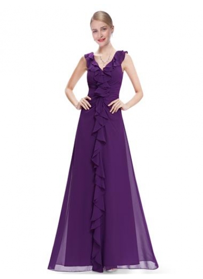 Пурпурное шифоновое платье с оборками