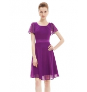 Короткое фиолетовое платье с рукавами "бабочка"