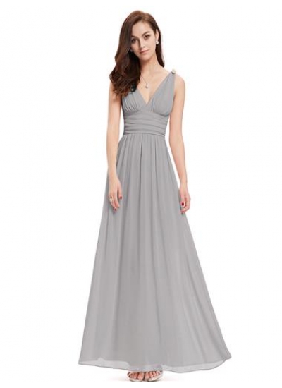 Элегантное серое платье с двойным V-образным вырезом