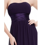 Шифоновое фиолетовое платье без бретелек с драпировкой на лифе