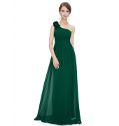 Шикарное платье на одно плечо с драпировкой- зеленый темный
