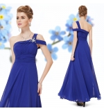 Синее шифоновое платье с оригинальной бретелью