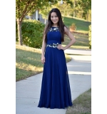 Синее вечернее платье с вышивкой