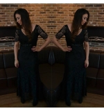Длинное черное кружевное платье с блестками