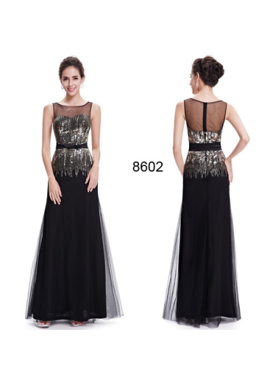 Элегантное черное платье с блестками на сетке