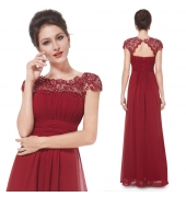 Элегантное шифоновое платье с кружевным верхом-бордовый