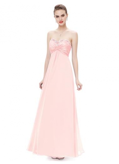 Вечернее нежно розовое платье без бретелек с кристаллами