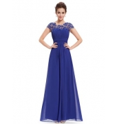 Элегантное шифоновое платье с кружевным верхом-синее