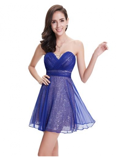Синее модное платье с блестками