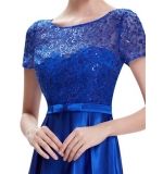 Длинное синее шикарное платье с бантом