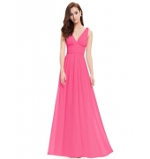 Элегантное яркое розовое платье с двойным V-образным вырезом