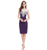 Фиолетовое платье-футляр с белым кружевом