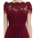 Темно красное шифоновое платье с кружевным верхом