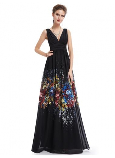 Длинное черное супер модное платье с принтом 