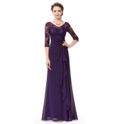 Фиолетовое длинное платье с кружевными рукавами 