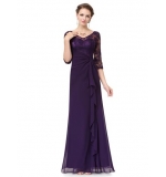 Фиолетовое длинное платье с кружевными рукавами