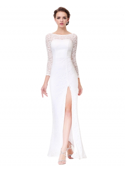 Белое длинное гипюровое платье с разрезом