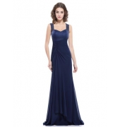 Темно-синее шифоновое платье с кружевным верхом и вставкой на спине 