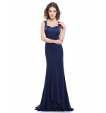 Темно-синее шифоновое платье с кружевным верхом и вставкой на спине 