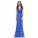 Синее яркое длинное платье из кружева