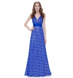 Синее яркое длинное платье из кружева