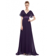 Длинное фиолетовое платье с коротким рукавом