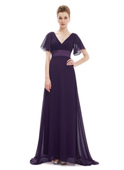 Длинное фиолетовое платье с коротким рукавом