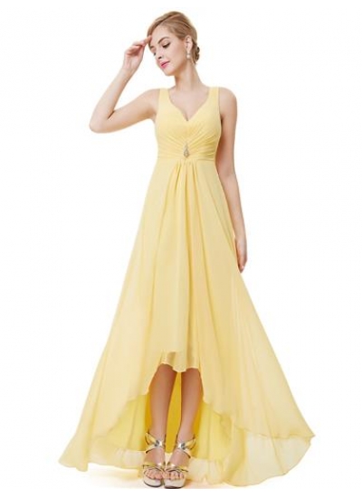 Вечернее желтое платье с украшением и стразами