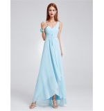 Вечернее нежно-голубое платье с украшением и стразами