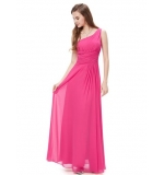 Ярко-розовое платье на одно плечо с разрезом