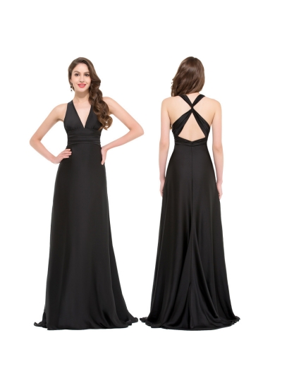 Элегантное черное платье с двойным V-образным вырезом