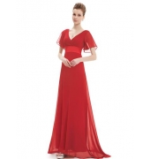 Длинное красное платье с коротким рукавом