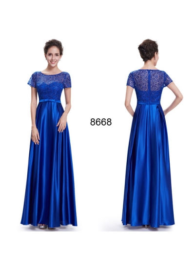 Длинное синее шикарное платье с бантом