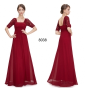 Длинное платье с кружевными рукавами-красный