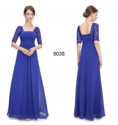 Длинное платье с кружевными рукавами-синий