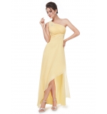 Желтое асимметричное платье с аппликацией